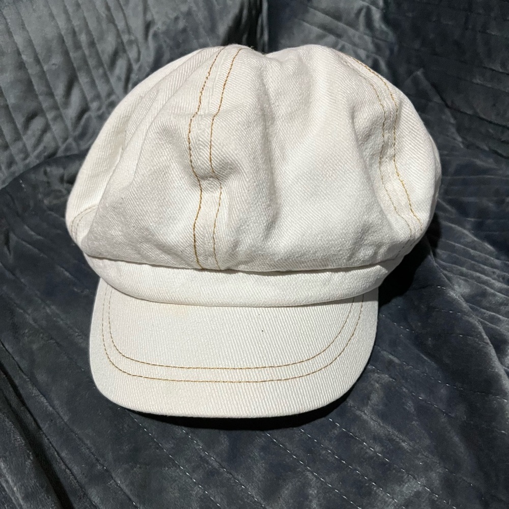 Nine West Cream Newsies Cap with Gold Stitching